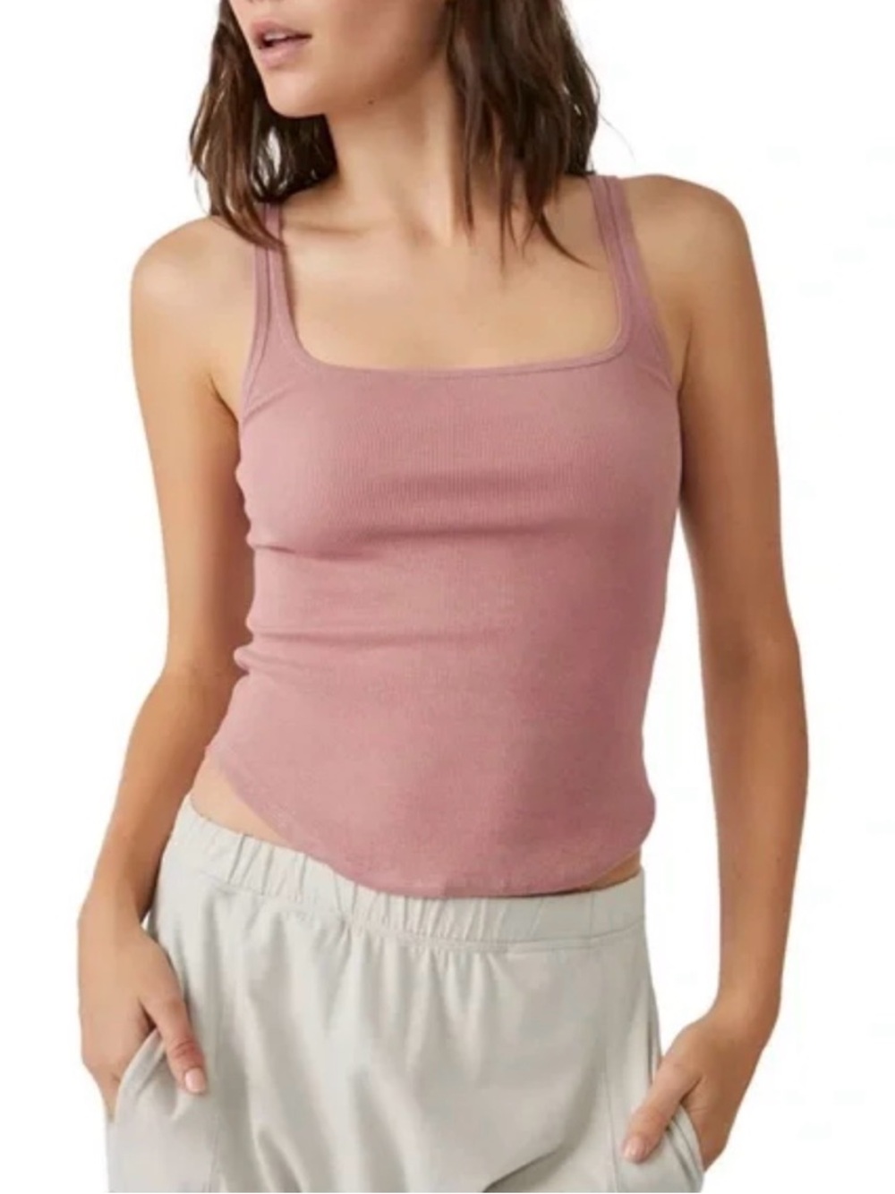 NEW Free People Movement Ribbed Square Neck Ribbed Tank Top - Dusty Rose ThrowGo